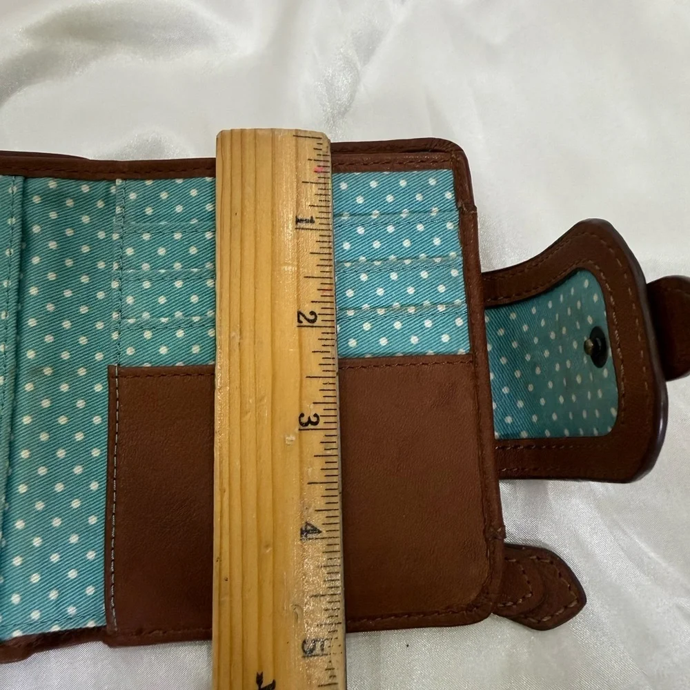 Fossil Emory Multifunction Brown Leather Bifold Wallet with Polka Dot Interior